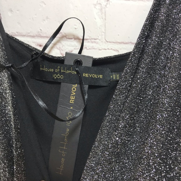 NEW House of Harlow Jumpsuit Retro Disco Silver Sleeveless Crop Wide Leg Romper - Picture 5 of 8